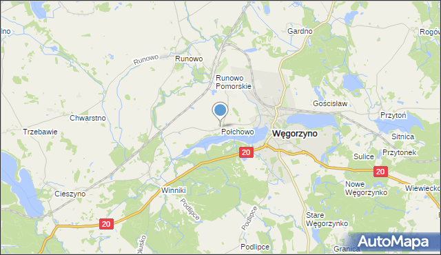 mapa Połchowo, Połchowo gmina Węgorzyno na mapie Targeo