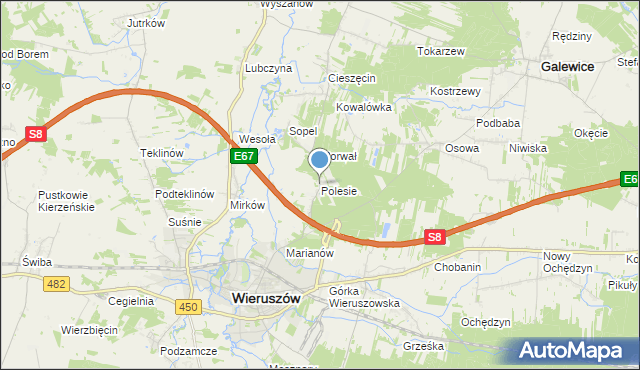 mapa Polesie, Polesie gmina Wieruszów na mapie Targeo