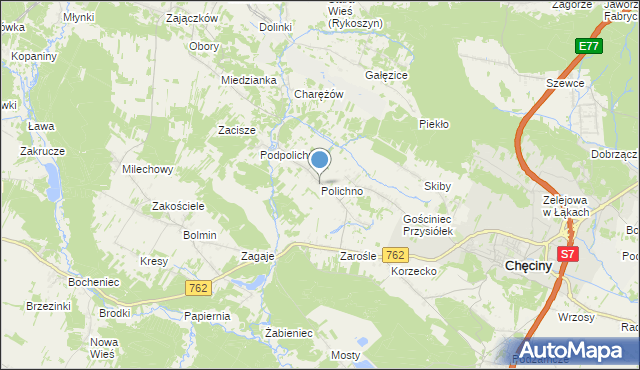 mapa Polichno, Polichno gmina Chęciny na mapie Targeo