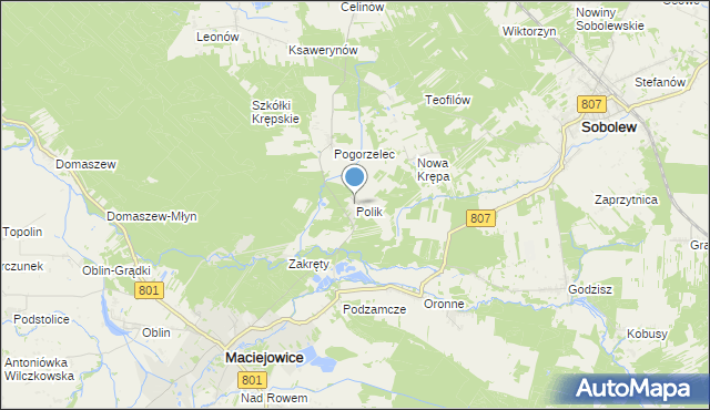mapa Polik, Polik gmina Maciejowice na mapie Targeo