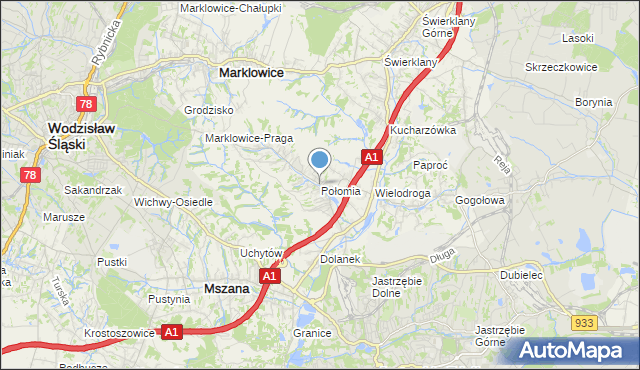 mapa Połomia, Połomia gmina Mszana na mapie Targeo