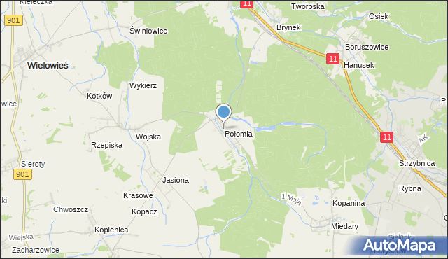 mapa Połomia, Połomia gmina Tworóg na mapie Targeo