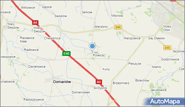 mapa Polwica, Polwica gmina Domaniów na mapie Targeo