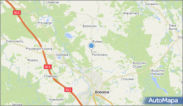 mapa Pomorzany, Pomorzany gmina Bobolice na mapie Targeo