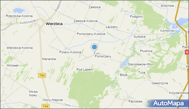 mapa Pomorzany, Pomorzany gmina Wierzbica na mapie Targeo