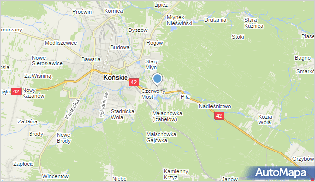 mapa Pomyków, Pomyków gmina Końskie na mapie Targeo