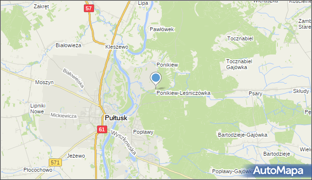 mapa Ponikiew-Leśniczówka, Ponikiew-Leśniczówka na mapie Targeo