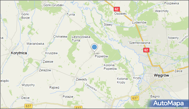 mapa Popielów, Popielów gmina Liw na mapie Targeo