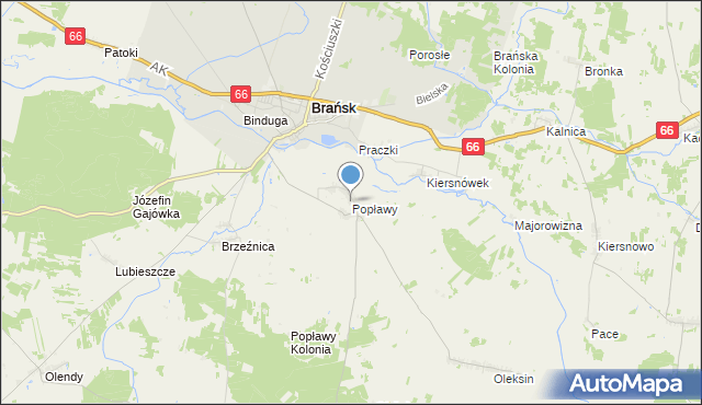 mapa Popławy, Popławy gmina Brańsk na mapie Targeo