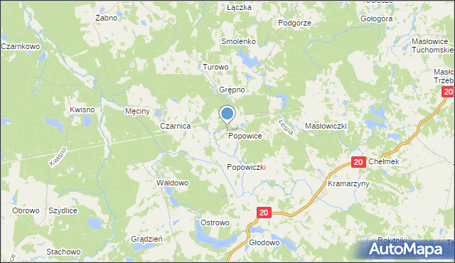 mapa Popowice, Popowice gmina Miastko na mapie Targeo