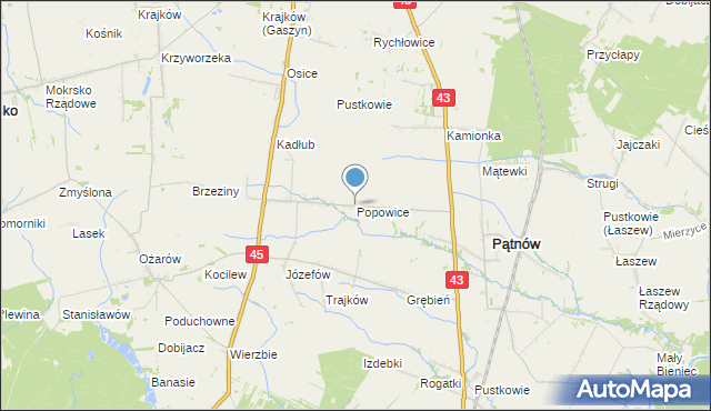 mapa Popowice, Popowice gmina Pątnów na mapie Targeo