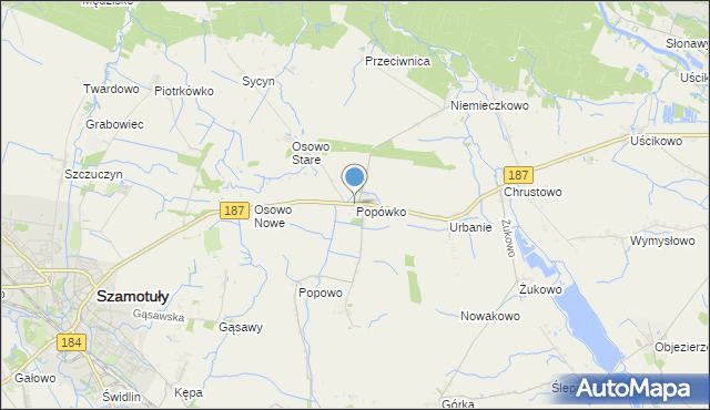 mapa Popówko, Popówko gmina Oborniki na mapie Targeo