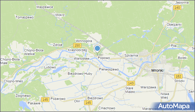 mapa Popowo, Popowo gmina Wronki na mapie Targeo