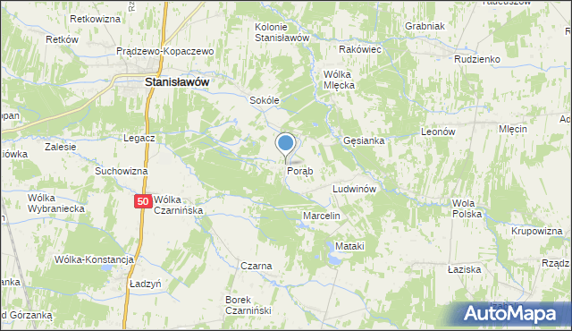 mapa Porąb, Porąb gmina Stanisławów na mapie Targeo