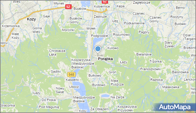 mapa Porąbka, Porąbka powiat bielski na mapie Targeo