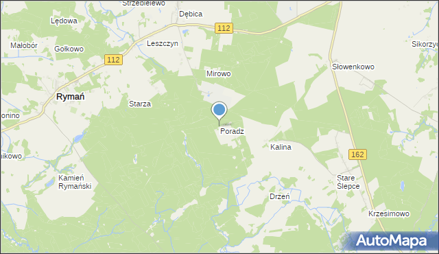 mapa Poradz, Poradz gmina Sławoborze na mapie Targeo