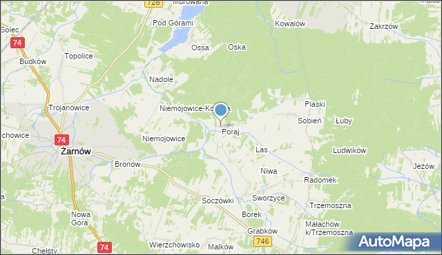 mapa Poraj, Poraj gmina Końskie na mapie Targeo
