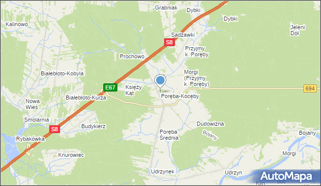 mapa Poręba-Kocęby, Poręba-Kocęby na mapie Targeo