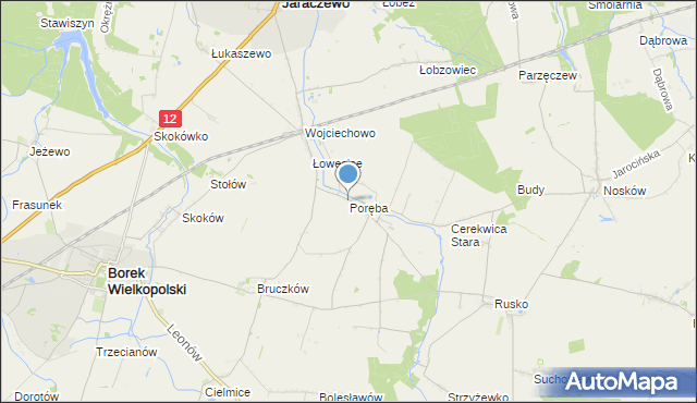 mapa Poręba, Poręba gmina Jaraczewo na mapie Targeo