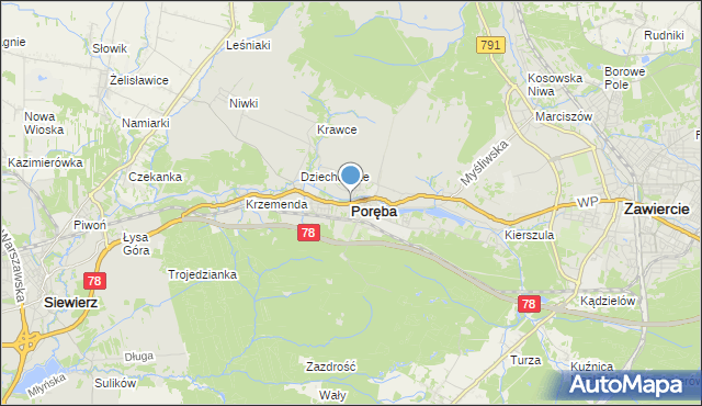 mapa Poręba, Poręba powiat zawierciański na mapie Targeo