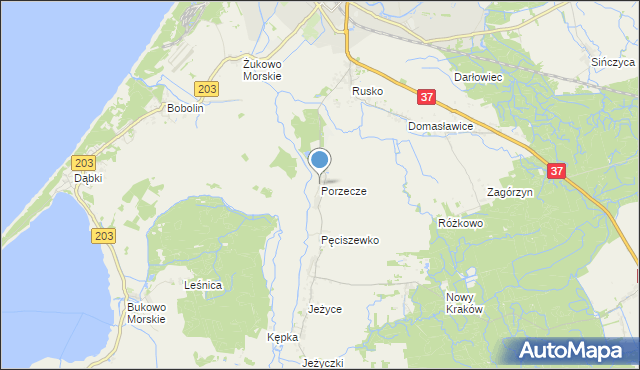 mapa Porzecze, Porzecze gmina Darłowo na mapie Targeo