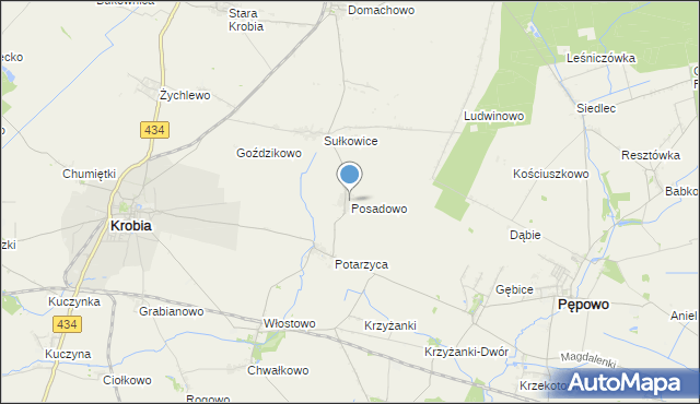 mapa Posadowo, Posadowo gmina Krobia na mapie Targeo