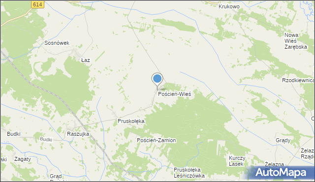 mapa Poścień-Wieś, Poścień-Wieś na mapie Targeo