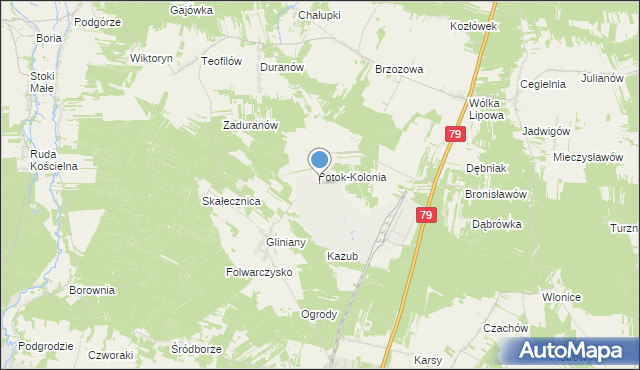 mapa Potok-Kolonia, Potok-Kolonia na mapie Targeo