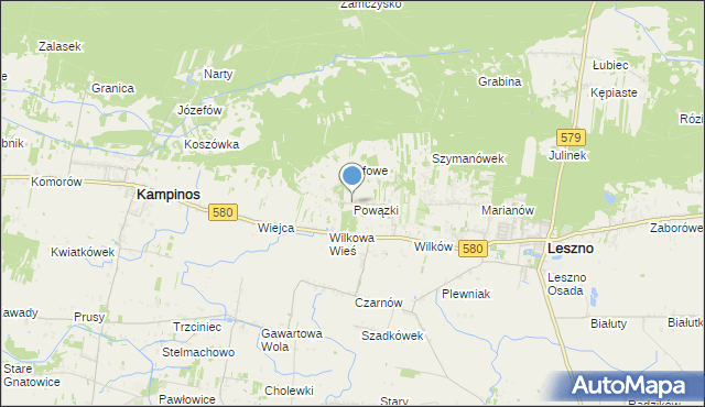 mapa Powązki, Powązki gmina Leszno na mapie Targeo