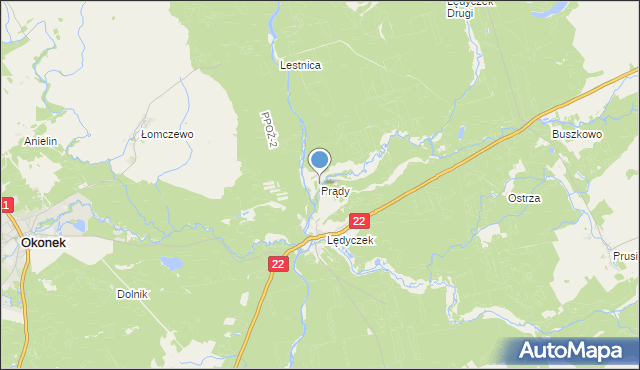 mapa Prądy, Prądy gmina Czarne na mapie Targeo