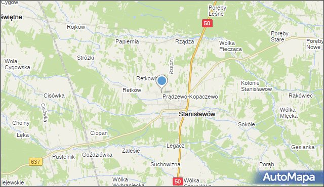 mapa Prądzewo-Kopaczewo, Prądzewo-Kopaczewo na mapie Targeo