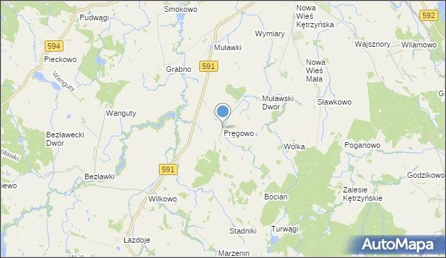 mapa Pręgowo, Pręgowo gmina Kętrzyn na mapie Targeo