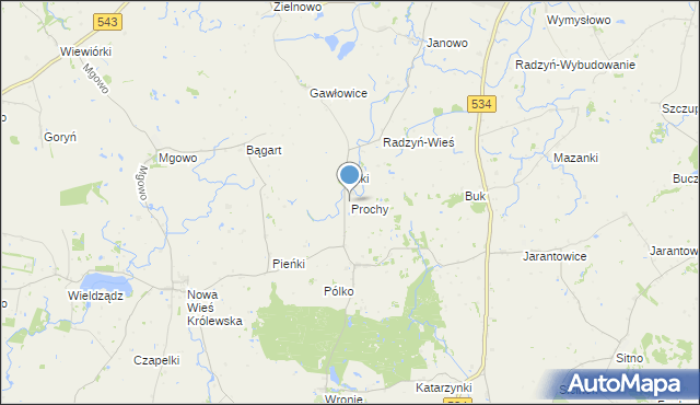 mapa Prochy, Prochy gmina Ryńsk na mapie Targeo