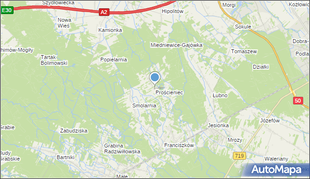 mapa Prościeniec, Prościeniec na mapie Targeo