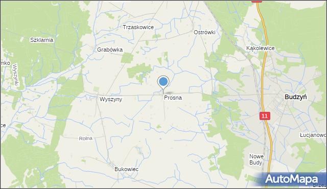 mapa Prosna, Prosna gmina Budzyń na mapie Targeo