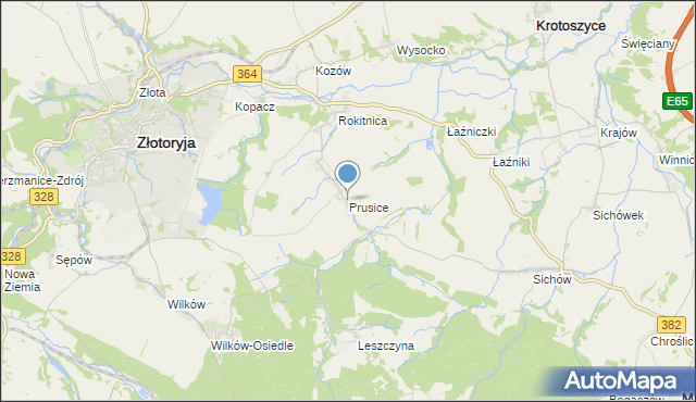 mapa Prusice, Prusice gmina Złotoryja na mapie Targeo