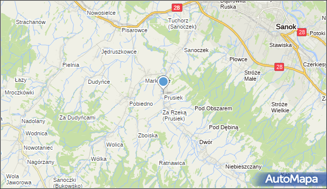 mapa Prusiek, Prusiek na mapie Targeo