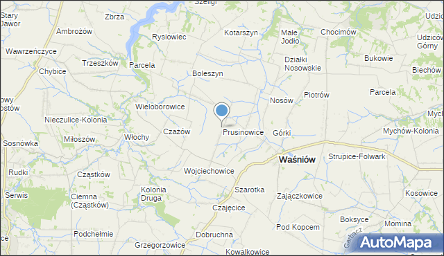 mapa Prusinowice, Prusinowice gmina Waśniów na mapie Targeo