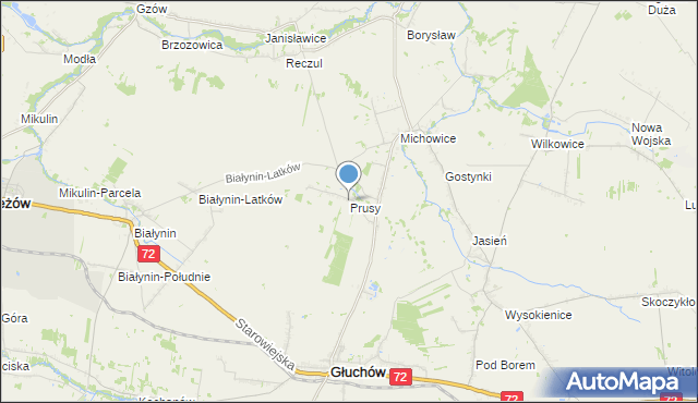 mapa Prusy, Prusy gmina Głuchów na mapie Targeo