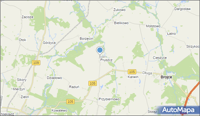 mapa Pruszcz, Pruszcz gmina Brojce na mapie Targeo