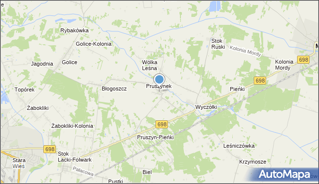 mapa Pruszyn, Pruszyn gmina Siedlce na mapie Targeo