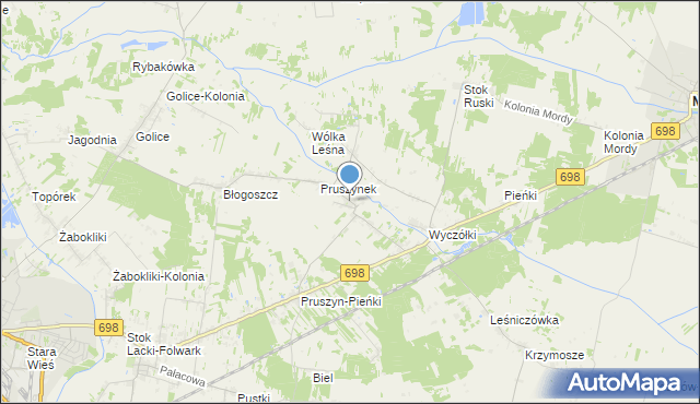 mapa Pruszyn, Pruszyn gmina Siedlce na mapie Targeo