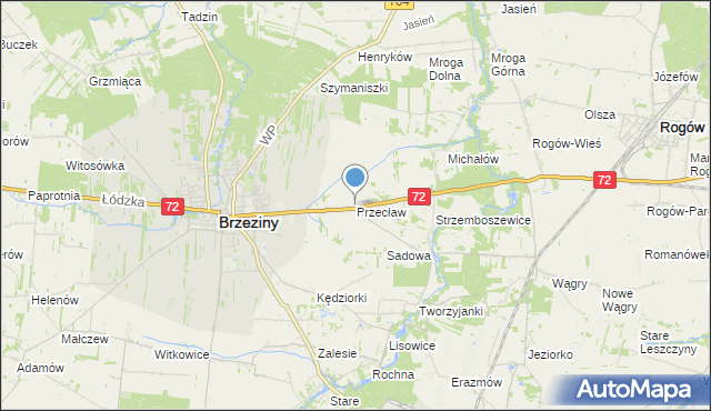 mapa Przecław, Przecław gmina Brzeziny na mapie Targeo