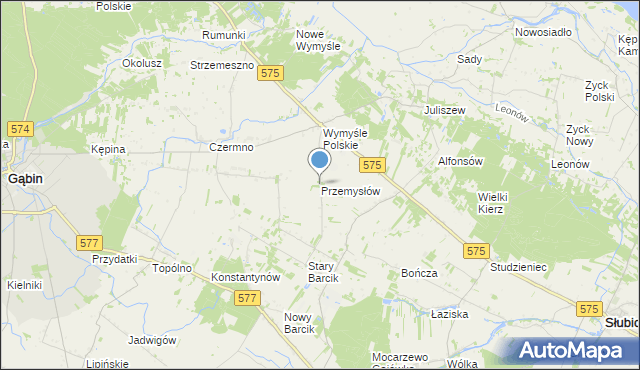 mapa Przemysłów, Przemysłów gmina Gąbin na mapie Targeo