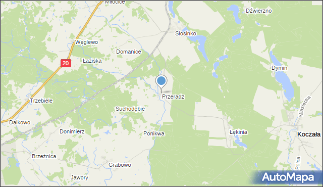 mapa Przeradz, Przeradz gmina Miastko na mapie Targeo