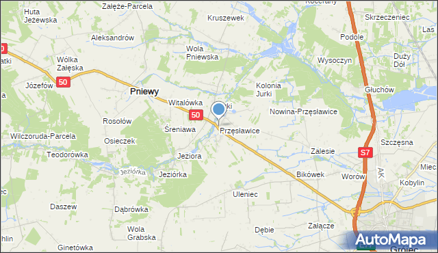 mapa Przęsławice, Przęsławice gmina Pniewy na mapie Targeo