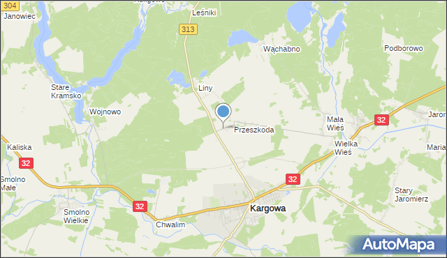 mapa Przeszkoda, Przeszkoda gmina Kargowa na mapie Targeo