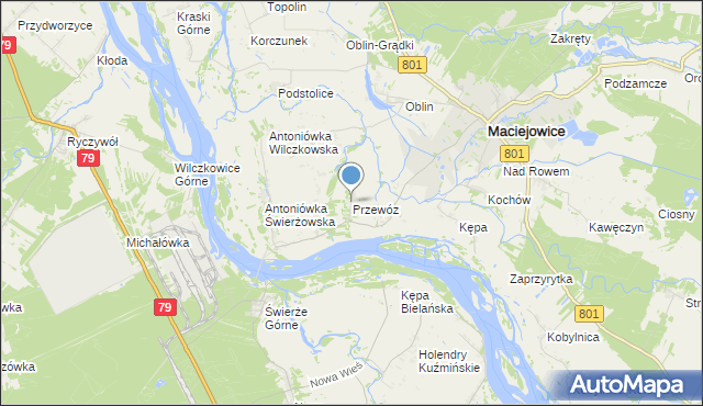 mapa Przewóz, Przewóz gmina Maciejowice na mapie Targeo