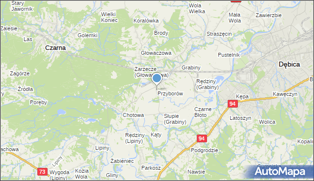 mapa Przyborów, Przyborów gmina Czarna na mapie Targeo