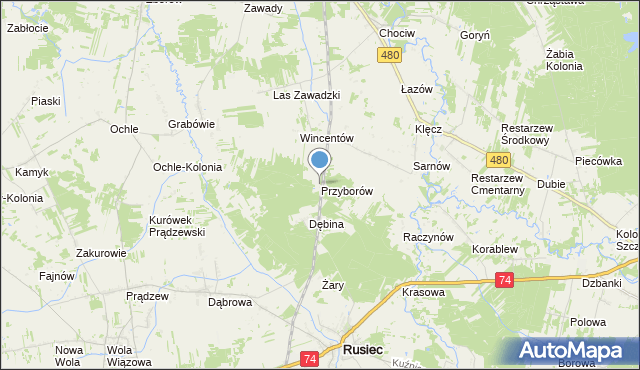 mapa Przyborów, Przyborów gmina Widawa na mapie Targeo